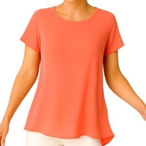 Coral Flowy Short Sleeve Lightweight Flattering Relaxed Fit Women's Blouse Top